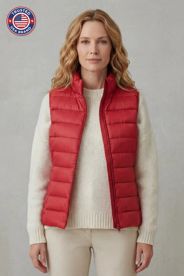 Women's puffer jacket style lightweight layering winter vest