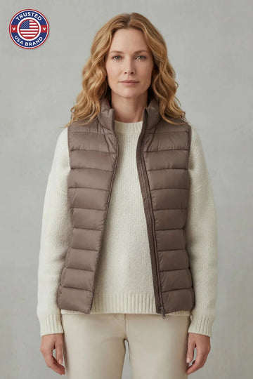 Women's puffer jacket style lightweight layering winter vest