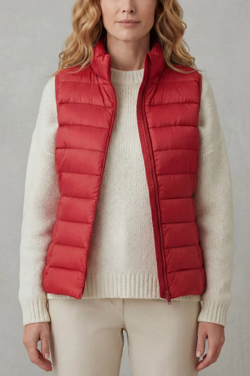 Women's puffer jacket style lightweight layering winter vest in Red