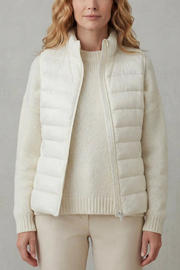 Women's puffer jacket style lightweight layering winter vest in White