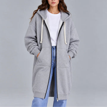 Women's oversized zip-up winter long coat hoodie in Gray