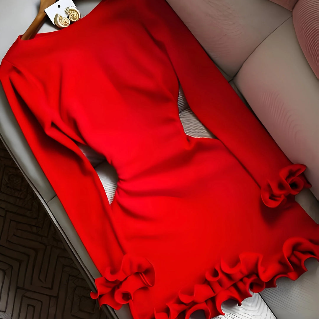 Women's long-sleeve winter mini party dress in Red