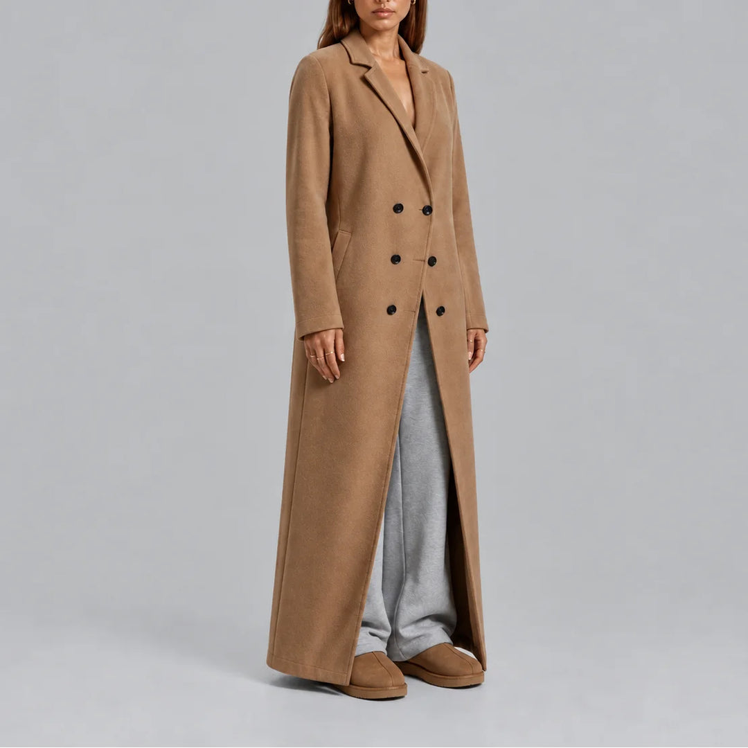 Women's winter long coat double-breasted overcoat in Beige