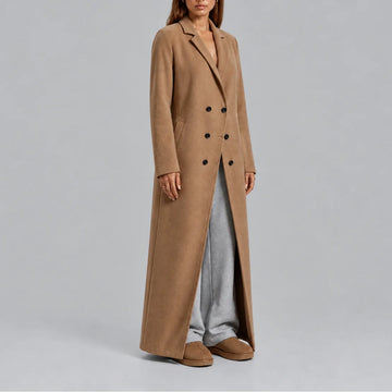 Women's winter long coat double-breasted overcoat in Beige
