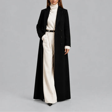 Women's winter long coat double-breasted overcoat in Black