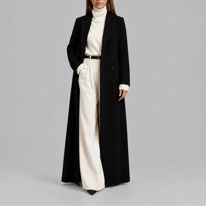 Women's winter long coat double-breasted overcoat in Black