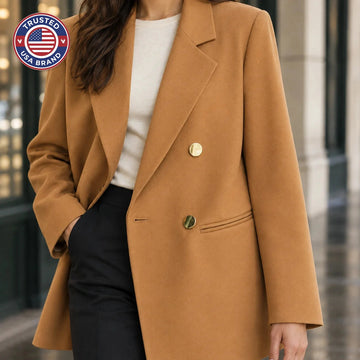 Women's longline winter tailored blazer with gold-tone buttons