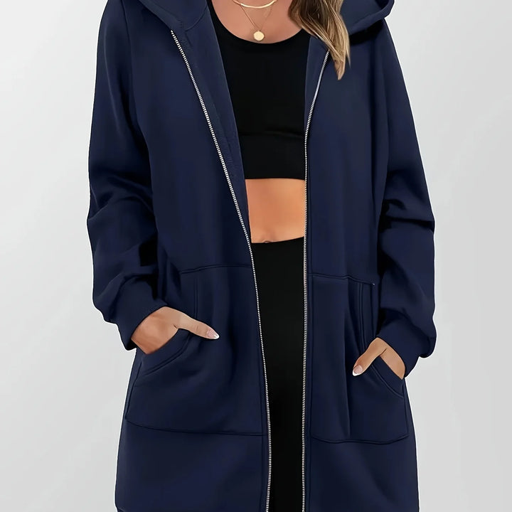 Women's comfy longline zip-up winter hoodie in Light Green