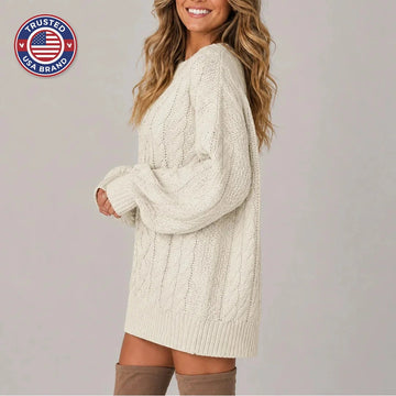 Women's cable knit oversized long sleeve winter sweater dress