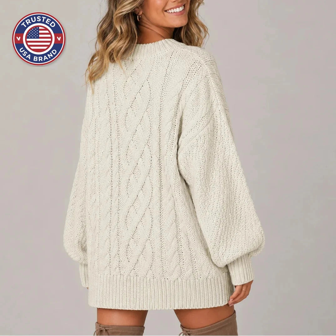 Women's cable knit oversized long sleeve winter sweater dress