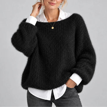 Women’s oversized winter chunky knit jumper with balloon sleeves in Black