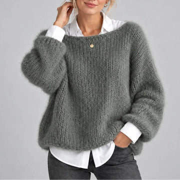 Women’s oversized winter chunky knit jumper with balloon sleeves in Gray