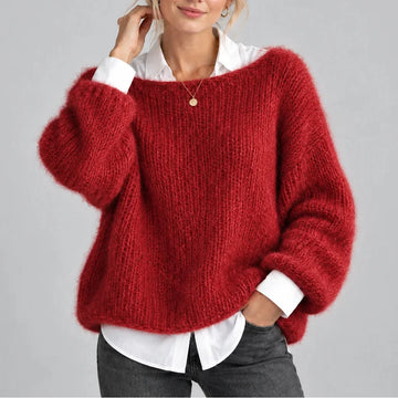 Women’s oversized winter chunky knit jumper with balloon sleeves in Red