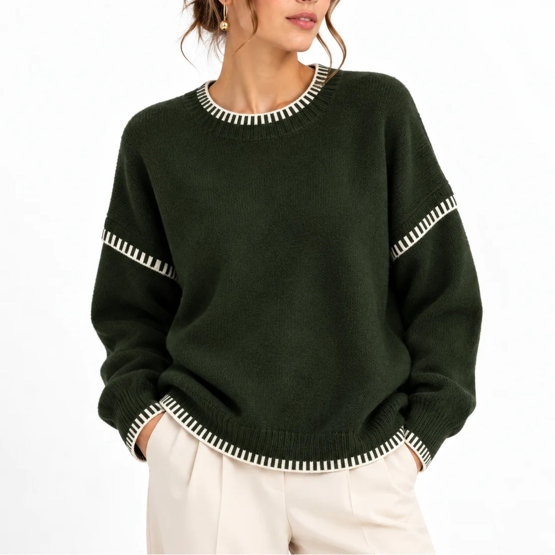 Women’s oversized winter chunky knit sweater with boat neck in Green