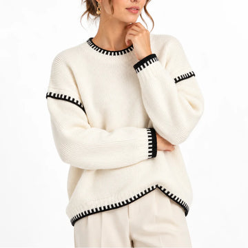 Women’s oversized winter chunky knit sweater with boat neck in White