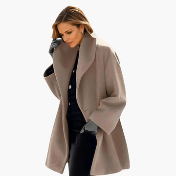 Women's oversized winter long coat with wide collar, concealed front in Khaki