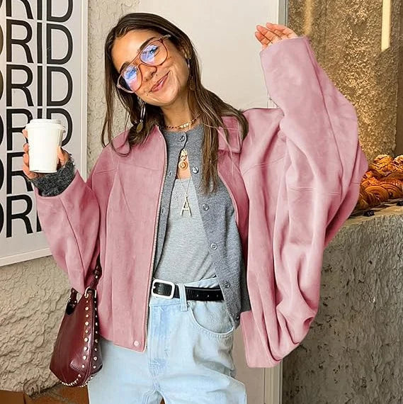 Women's Oversized Cropped Bomber Jacket - Green