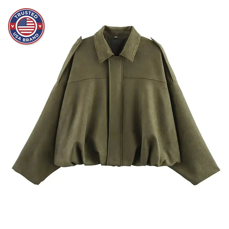 Women's Oversized Cropped Bomber Jacket - Green