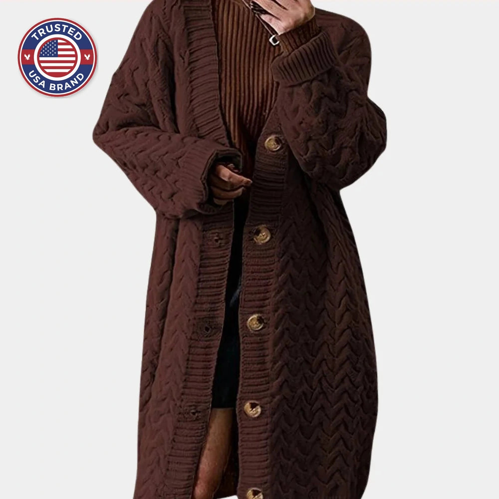 Women's button-front oversized long knit winter cardigan sweater
