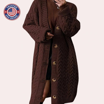 Women's button-front oversized long knit winter cardigan sweater