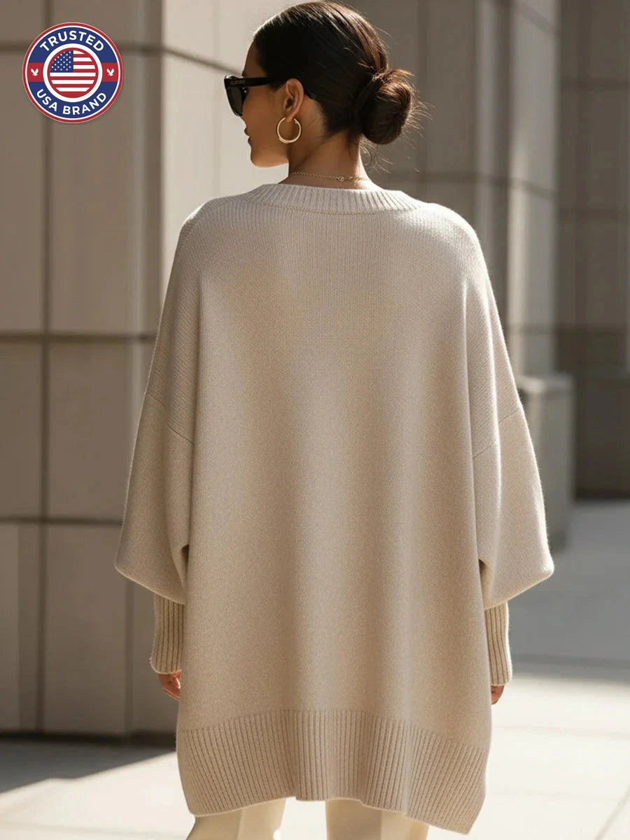 Women's oversized ribbed hem winter poncho jumper