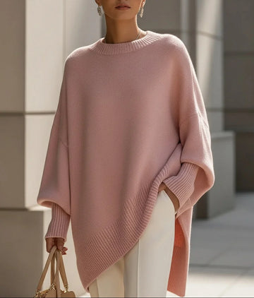 Women's oversized ribbed hem winter poncho jumper in Pink