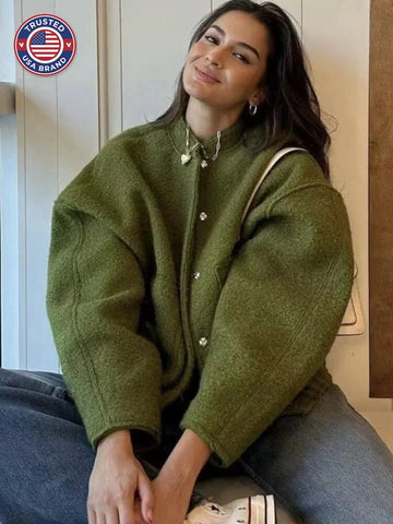 Women's oversized teddy winter bomber jacket round neck