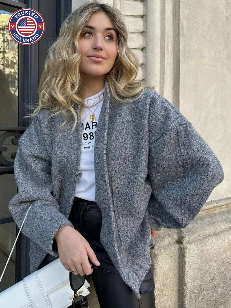 Women's oversized teddy winter bomber jacket round neck
