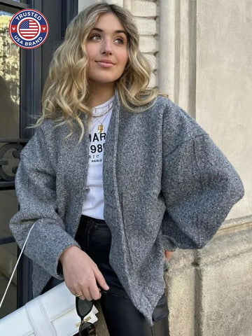 Women's oversized teddy winter bomber jacket round neck