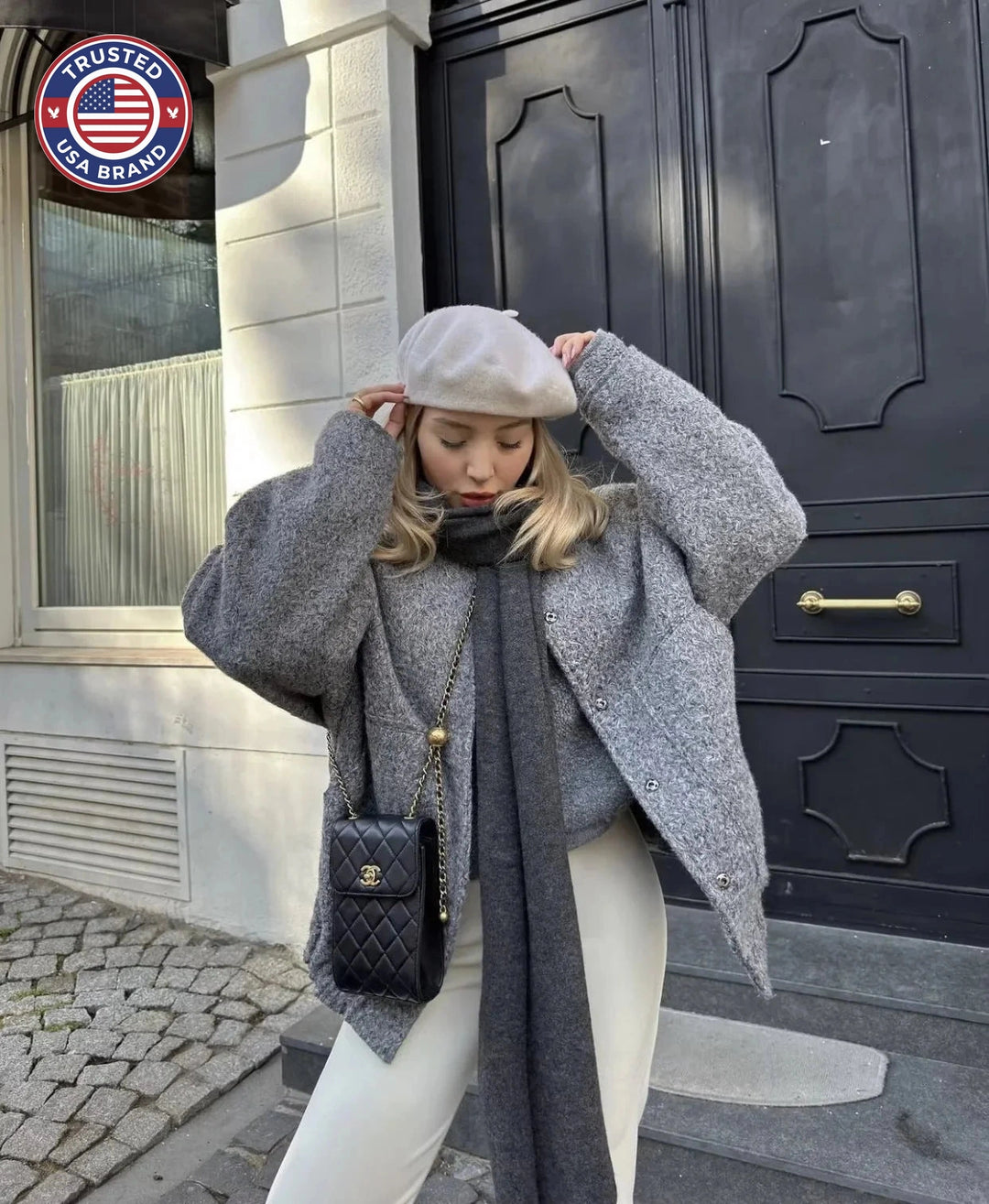 Women's oversized teddy winter bomber jacket round neck