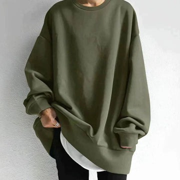 Women's oversized winter sweater dress drop shoulder crewneck long sleeve in Army Green