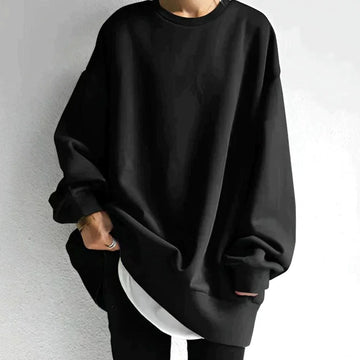 Women's oversized winter sweater dress drop shoulder crewneck long sleeve in Black