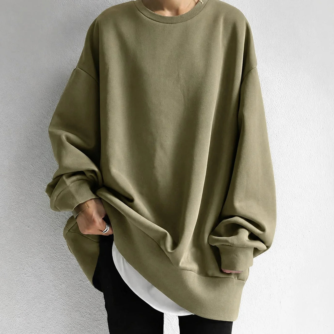 Women's oversized winter sweater dress drop shoulder crewneck long sleeve in Brown