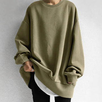 Women's oversized winter sweater dress drop shoulder crewneck long sleeve in Brown