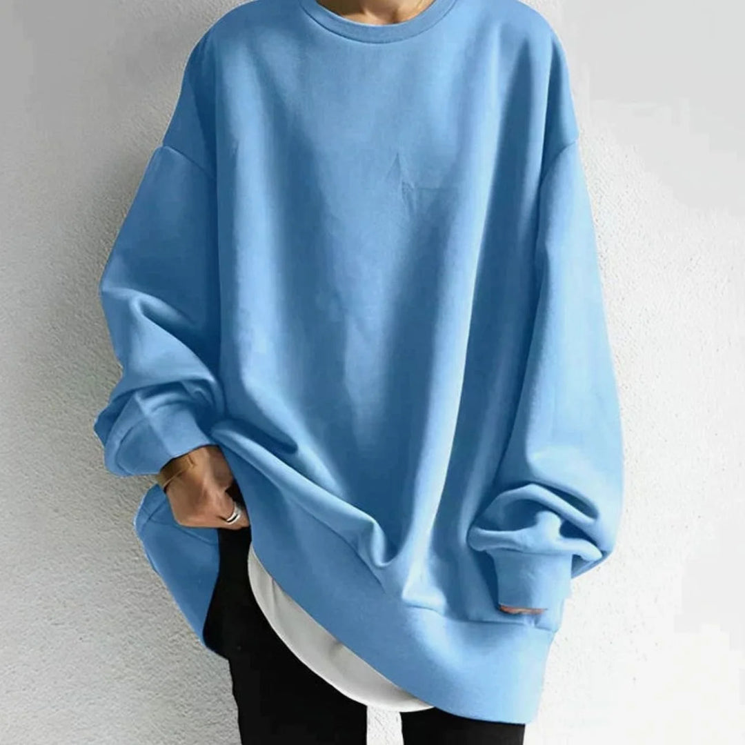 Women's oversized winter sweater dress drop shoulder crewneck long sleeve in Light Blue