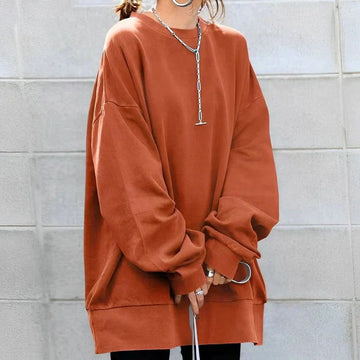 Women's oversized winter sweater dress drop shoulder crewneck long sleeve in Orange