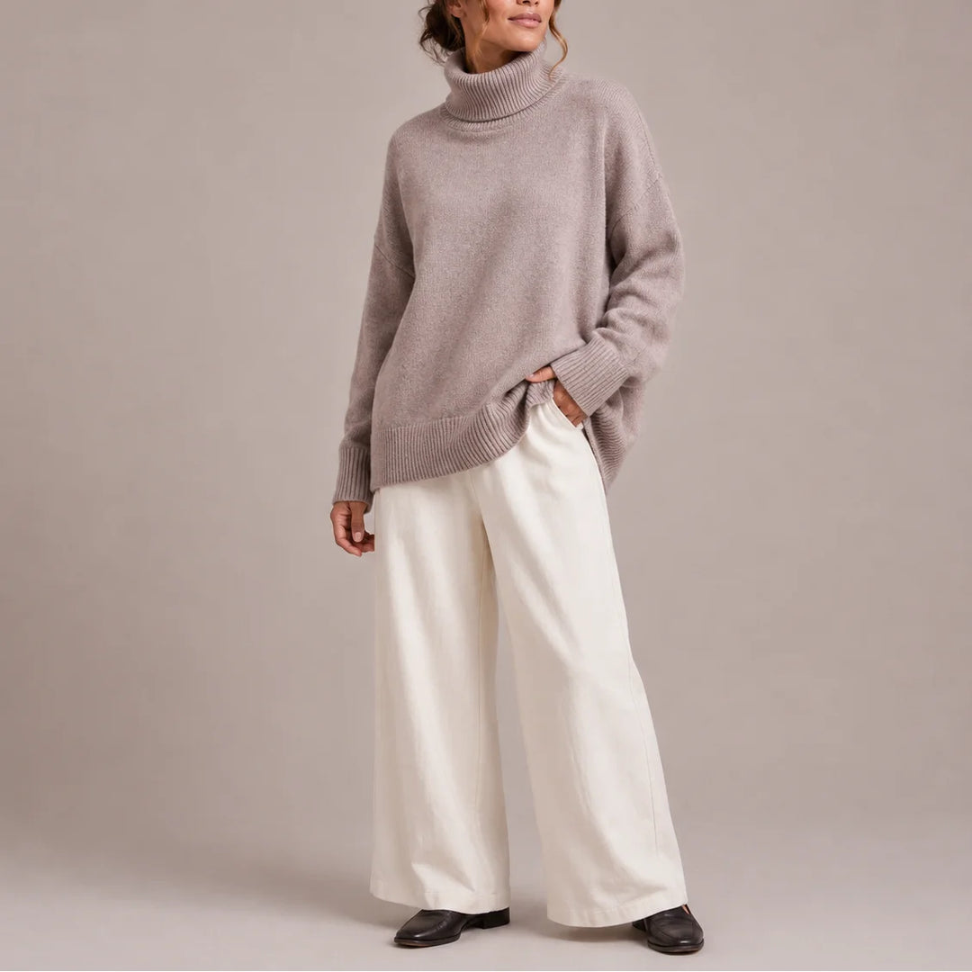 Women's winter roll neck sweater, oversized relaxed fit knit in Light Grey