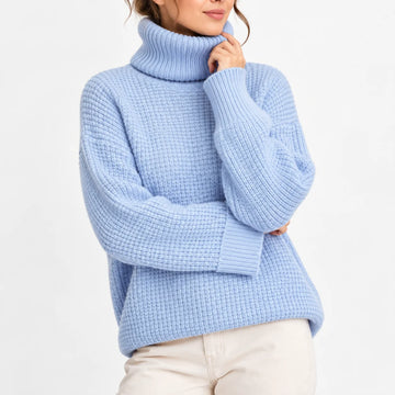 Women's roll neck oversized winter chunky knit sweater in Baby blue