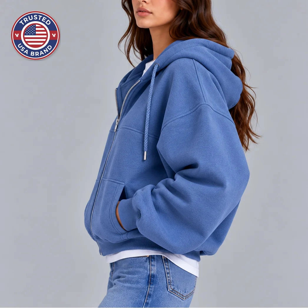 Women's oversized zip-up winter hoodie – casual relaxed fit hooded sweatshirt