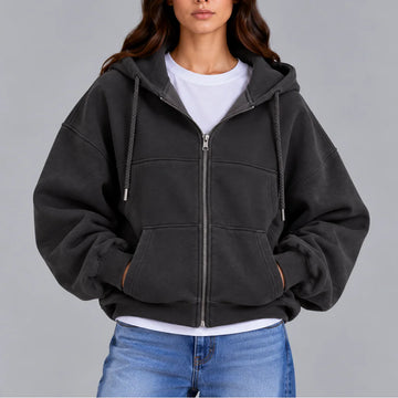 Women's oversized zip-up winter hoodie – casual relaxed fit hooded sweatshirt in Black