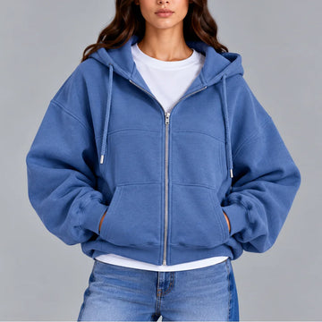 Women's oversized zip-up winter hoodie – casual relaxed fit hooded sweatshirt in Blue