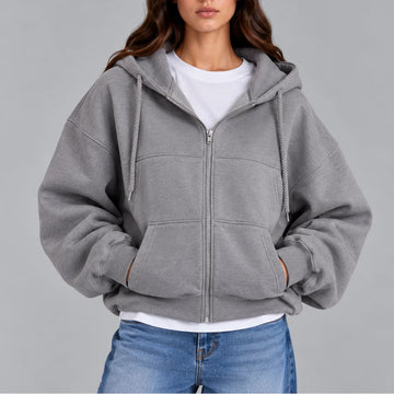 Women's oversized zip-up winter hoodie – casual relaxed fit hooded sweatshirt in Gray