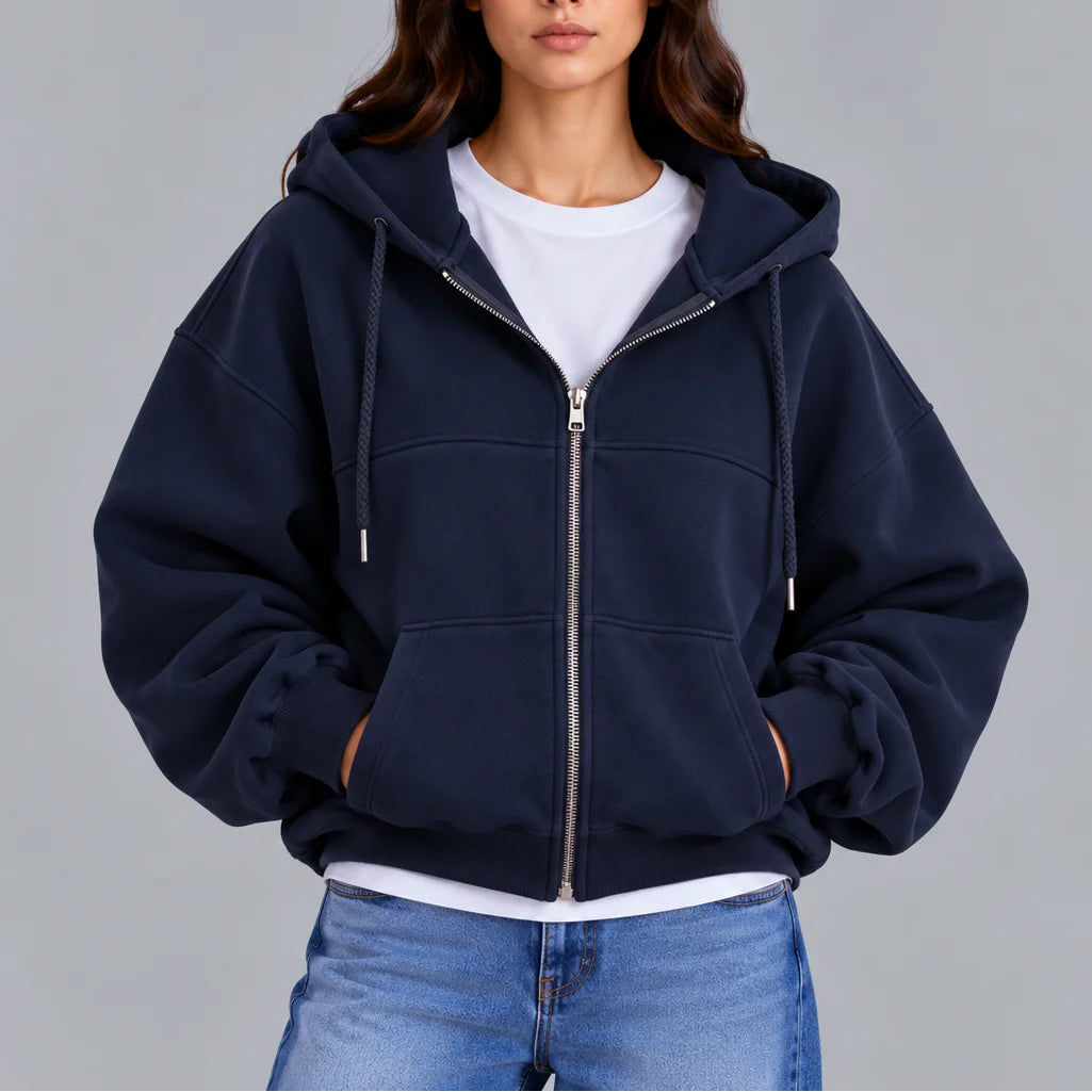 Women's oversized zip-up winter hoodie – casual relaxed fit hooded sweatshirt in Navy