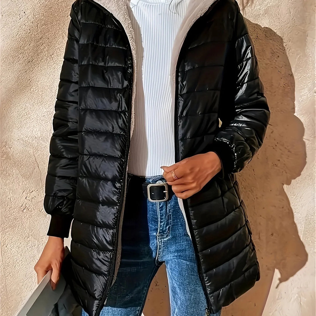 Women's padded hooded winter puffer jacket in Black