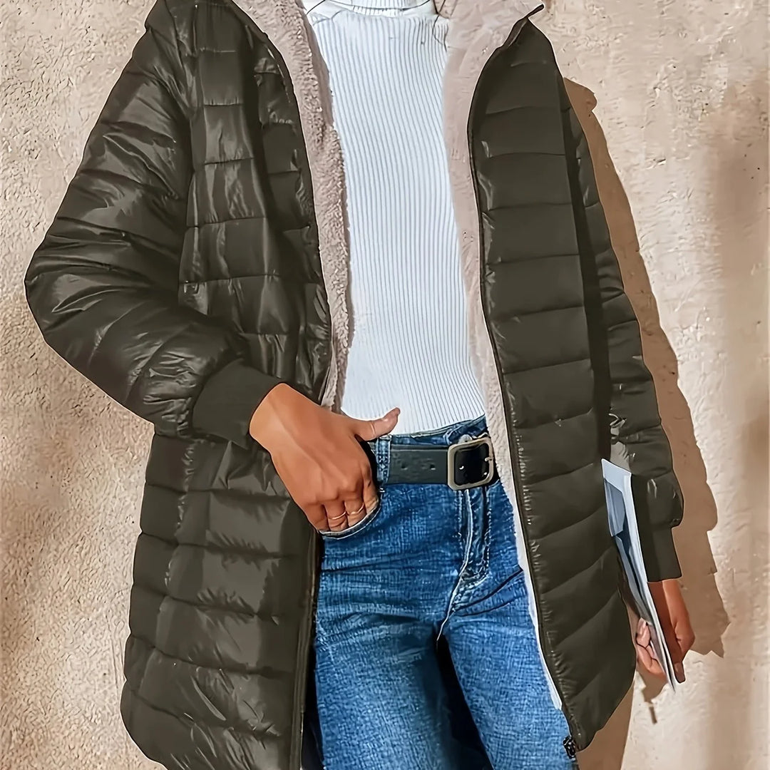 Women's padded hooded winter puffer jacket in Fern green