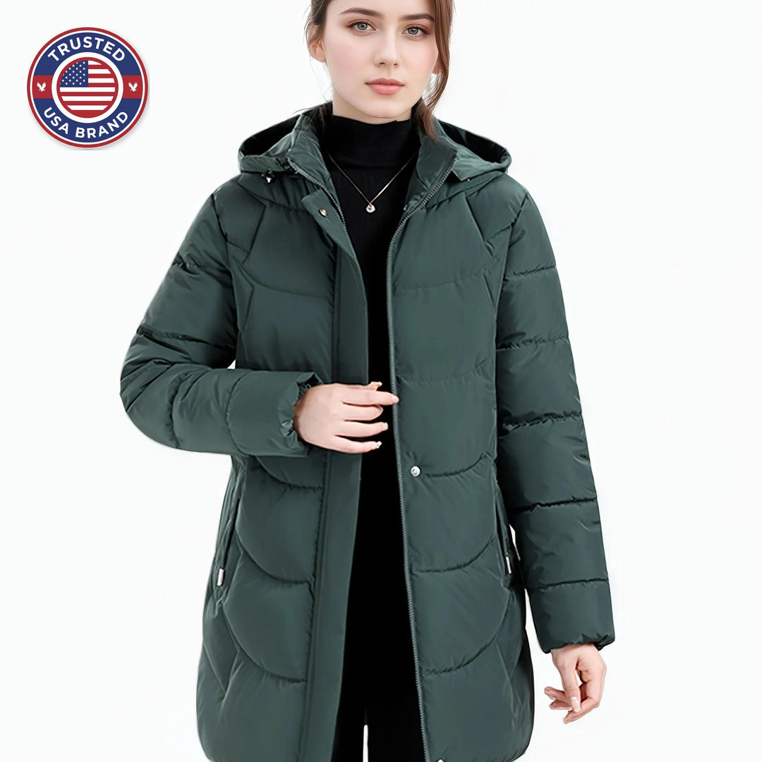 Women's padded long winter puffer jacket in Black