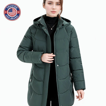 Women's padded long winter puffer jacket in Black