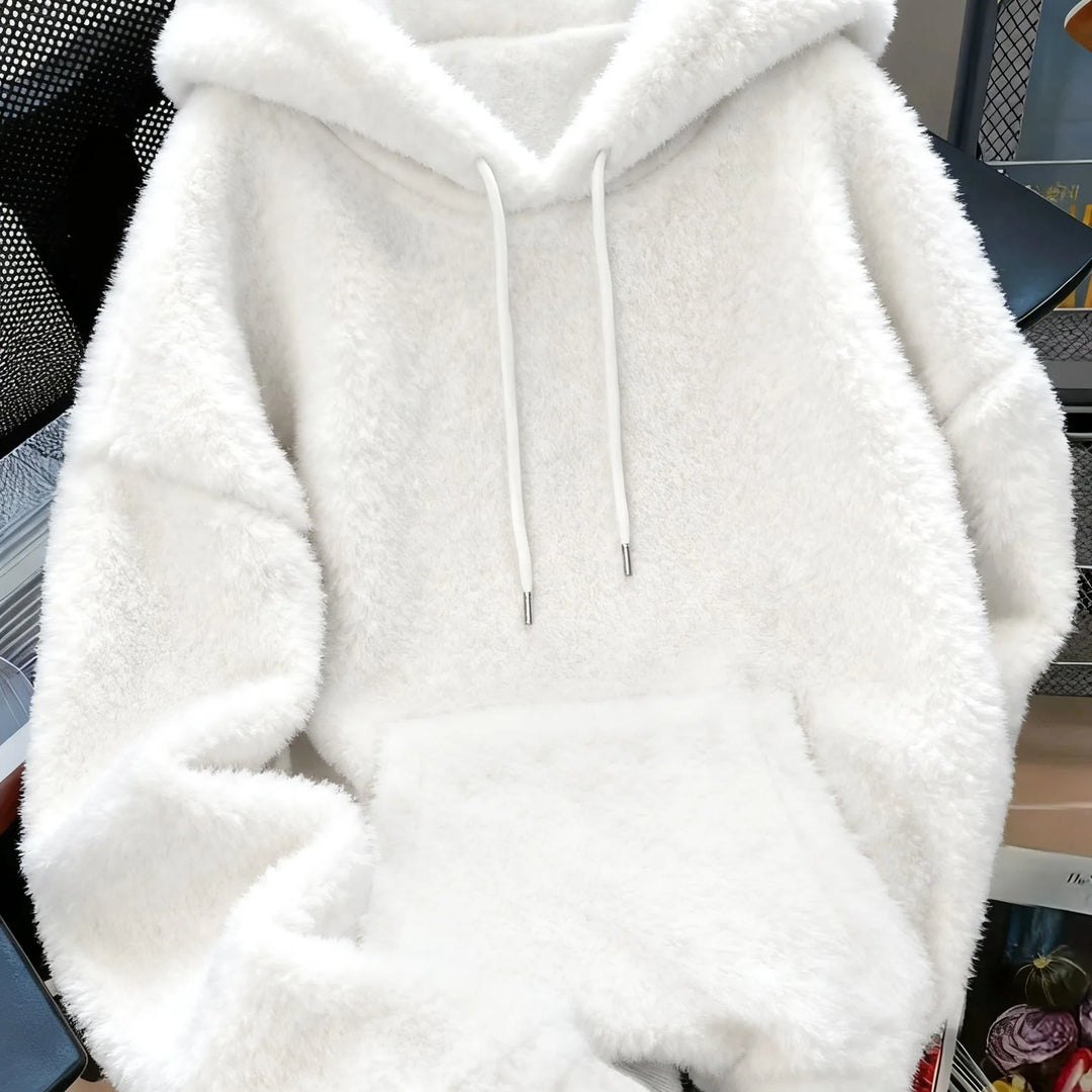 Women's comfy plush winter hoodie with drawstring in White