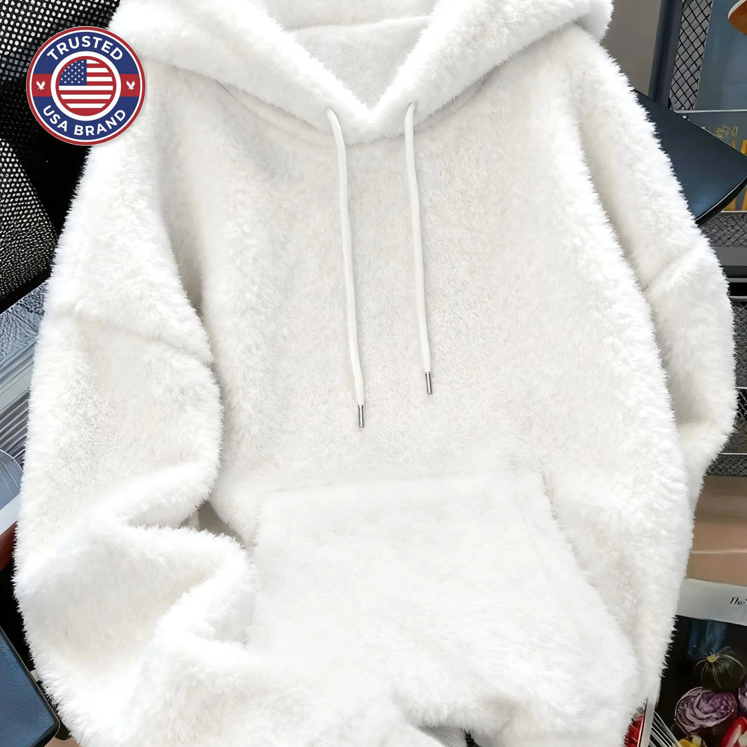 Women's comfy plush winter hoodie with drawstring in White