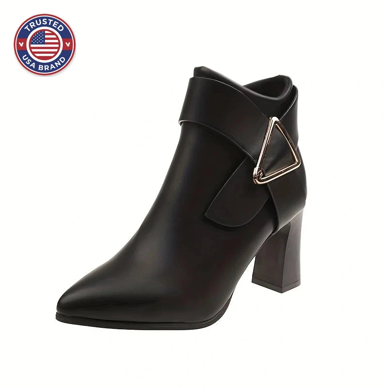 Women's pointed-toe block-heel winter ankle boots in Black